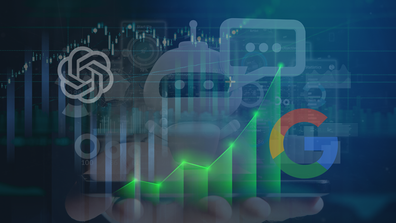 Illustration showing how AI tools like ChatGPT and Google AI Overviews impact business online visibility